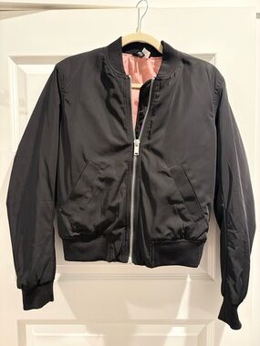 Black Bomber Jacket with Pink Lining
